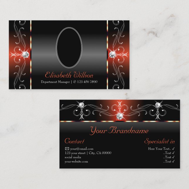 Glamour Black Brown Squiggled Juwelen mit Foto Visitenkarte (Vorne/Hinten)