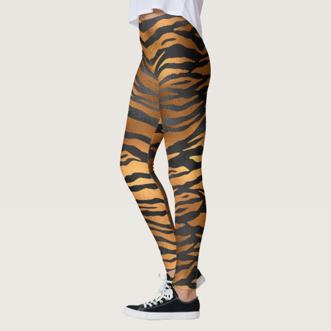 Glamour Black Brown Tiger Stripes Animal Print Leggings (Links)