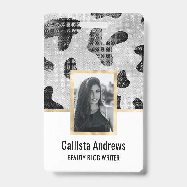 Glamour Black Funkelnd Glitzer Sequins Kuh Printin Ausweis (Vorderseite)