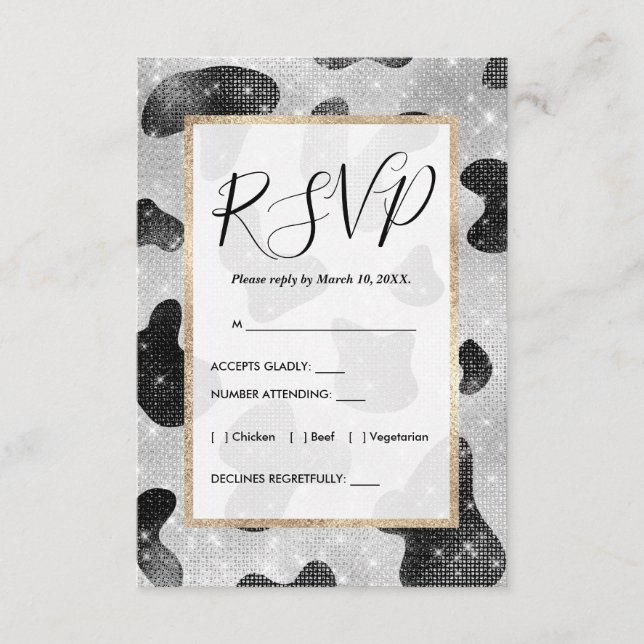 Glamour Black Funkelnd Glitzer Sequins Kuh Printin Begleitkarte (Vorderseite)