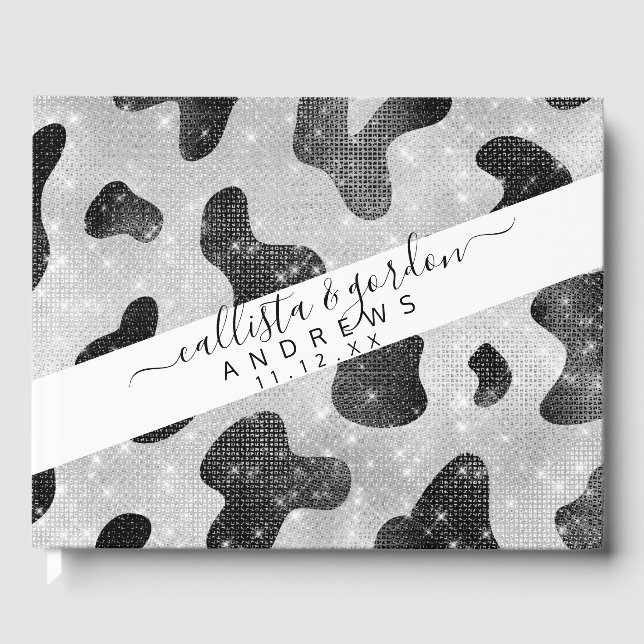 Glamour Black Funkelnd Glitzer Sequins Kuh Printin Gästebuch (Vorderseite)