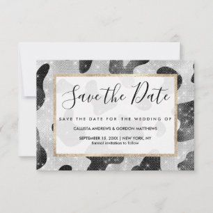 Glamour Black Funkelnd Glitzer Sequins Kuh Printin Save The Date