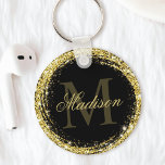 Glamour Black Gold Glitzer Monogram Name Schlüsselanhänger<br><div class="desc">Dieser luxuriöse vergoldete Glitzer aus vergoldetem Gold wird mit Ihrem individuelle Name und Monogramm ganz einfach zu einem gerahmten Schlüsselanhänger.</div>