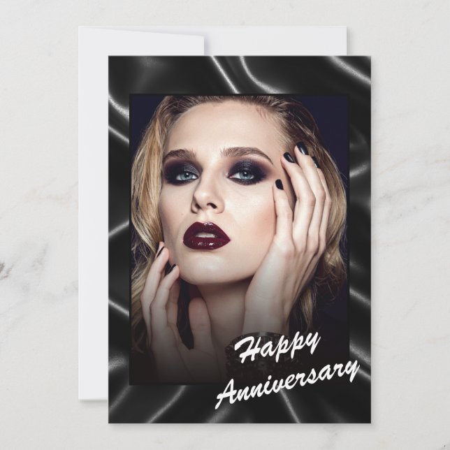 Glamour Black Leather Anniversary Flat Card Einladung (Vorderseite)