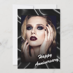 Glamour Black Leather Anniversary Flat Card Einladung