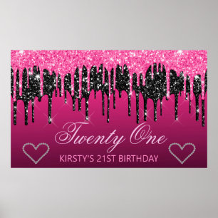 Glamour Black & Pink Driving Glitzer Geburtstag Poster