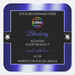 Glamour Black Shiny Blue mit Logo-Produktkennzeich Quadratischer Aufkleber