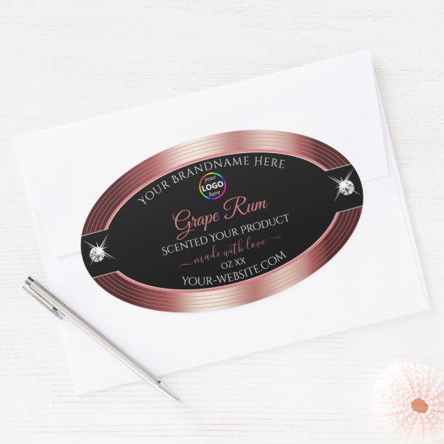 Glamour Black Shiny Wine Red Logo Product Label Ovaler Aufkleber (Umschlag)