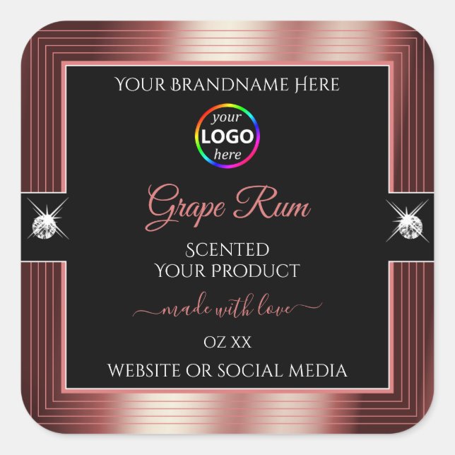 Glamour Black Shiny Wine Red Logo Product Label Quadratischer Aufkleber (Vorderseite)