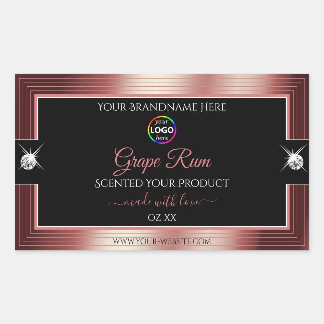 Glamour Black Shiny Wine Red Logo Product Label Rechteckiger Aufkleber (Vorderseite)