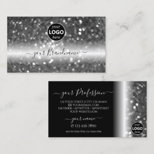 Glamour Black Silver Sparkling Glitzer mit Logo Visitenkarte