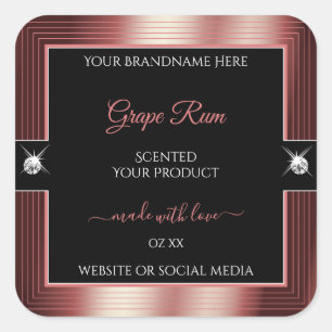 Glamour Black Wine Red Brilliants Produktetikett Quadratischer Aufkleber