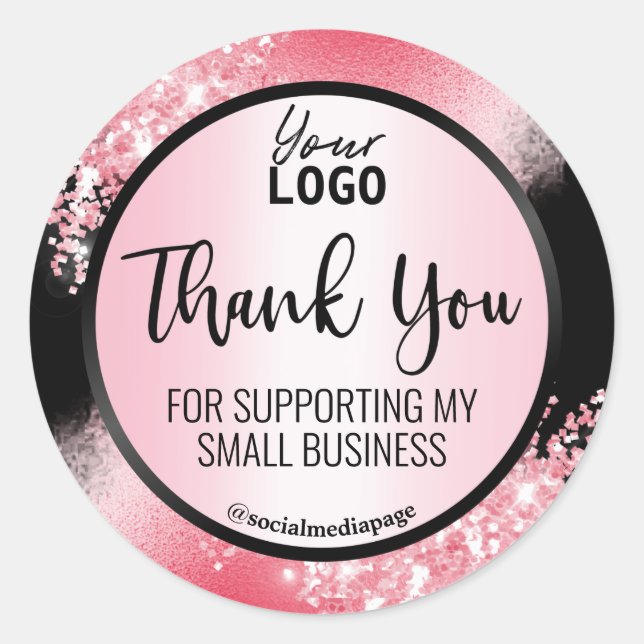 Glamour Black with Pink Glitzer Danke Logo Runder Aufkleber (Vorderseite)