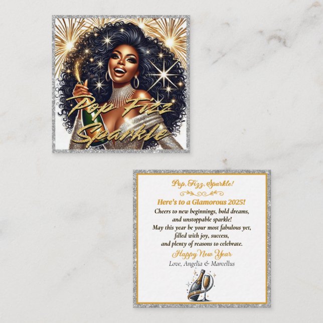 Glamour Black Woman Popping Champagne Begleitkarte (Vorne/Hinten)
