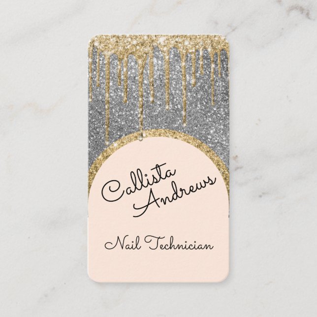 Glamour Blende Silver Glitzer Tropfen Nail Tech Visitenkarte (Vorderseite)