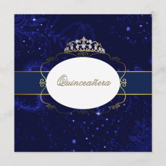 Glamour Blue and Gold Quinceñera Einladung