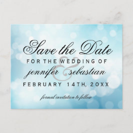 Glamour Blue Bokeh Light Wedding Postkarte