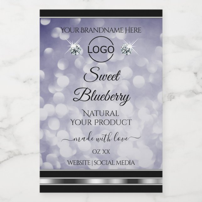 Glamour Blue Glitzer Product Label Diamonds Logo Lebensmitteletikett (Einzelnes Label)