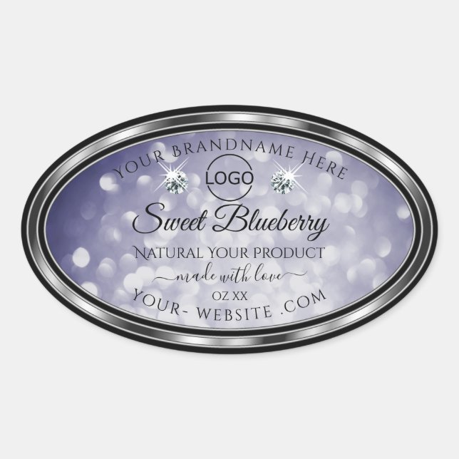Glamour Blue Glitzer Product Label Diamonds Logo Ovaler Aufkleber (Vorderseite)