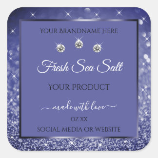 Glamour Blue Glitzer Product Labels Diamonds Quadratischer Aufkleber