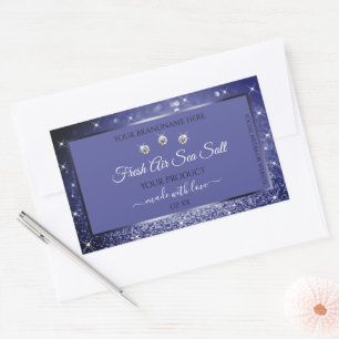 Glamour Blue Glitzer Product Labels Diamonds Rechteckiger Aufkleber