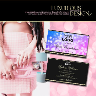 Glamour Blue Pink Glitzer Schwarz Golden Border Lo Visitenkarte