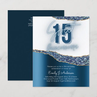Glamour Blue Silver Foil Glitzer Quinceanera 15. P