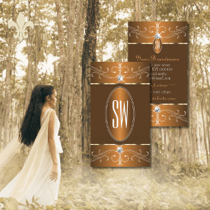 Glamour Brown Orange Verziert Ornamente Initialen Visitenkarte