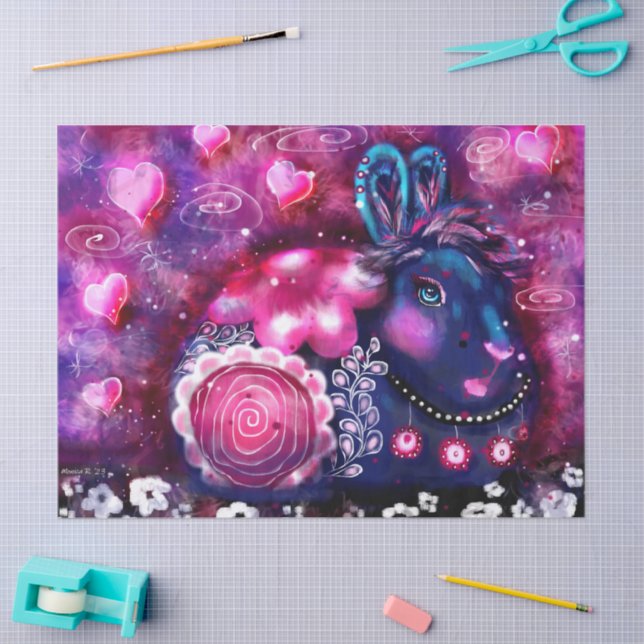 Glamour Bunny Rabbit Whimsical Floral Decoupage Seidenpapier (Basteln)