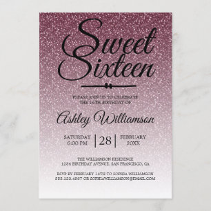 Glamour Burgundy Glitzer Ombre Sweet 16 Birthday Einladung