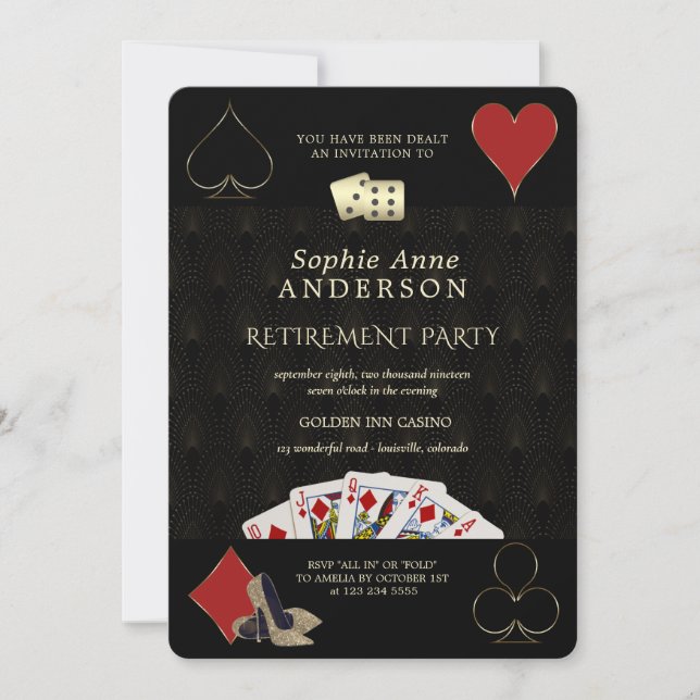 Glamour Casino Vegas Poker Retirement Party Einladung (Vorderseite)