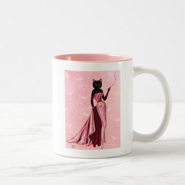 Glamour Cat Pink Zweifarbige Tasse (Rechts)