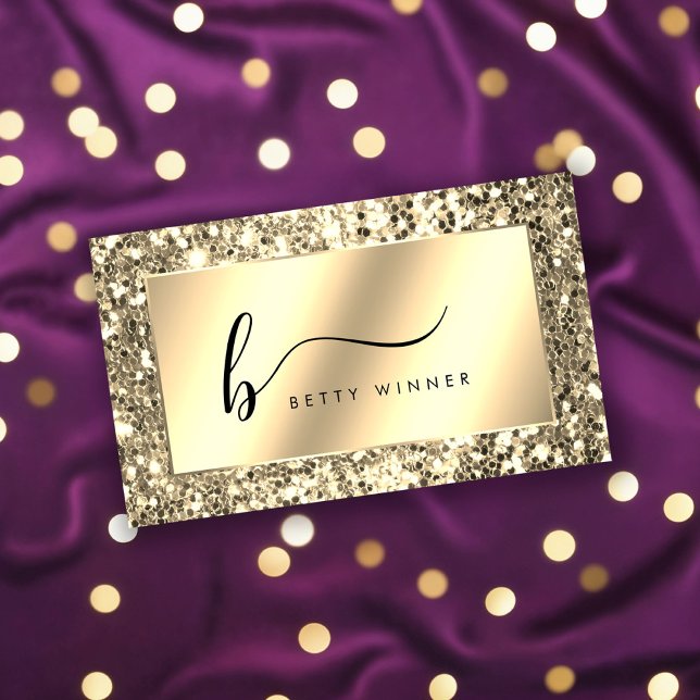 Glamour Champagne Gold Glitzer Script Monogram Visitenkarte (Von Creator hochgeladen)
