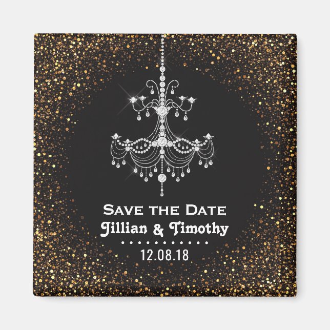 Glamour Chandelier Wedding Save the Date Gold Magnet (Vorne)