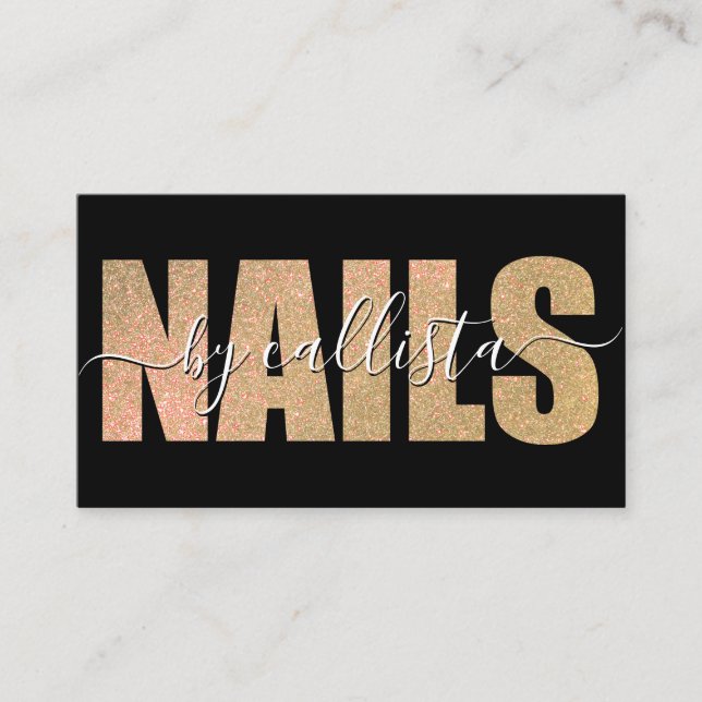 Glamour Chic Glitzer Typografy Nail Artist Visitenkarte (Vorderseite)