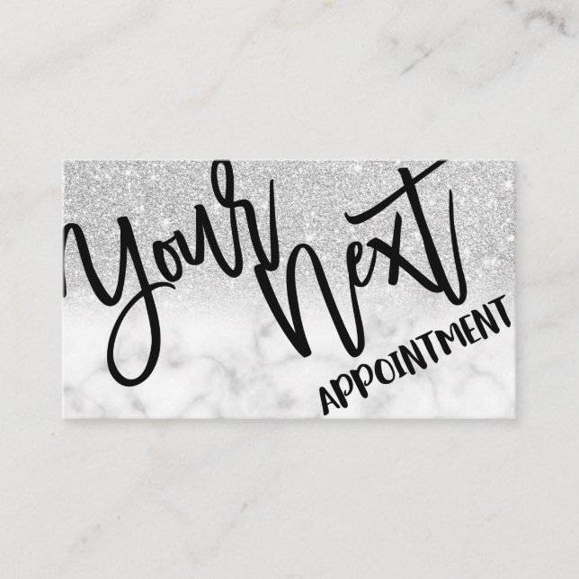 Glamour Chic Modern Silver Glitzer Marmor Terminkarte (Vorderseite)