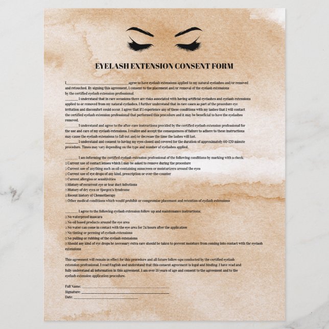 Glamour Coffee EYELASH EXTENSION CONSENT FORMULAR Flyer (Vorne)