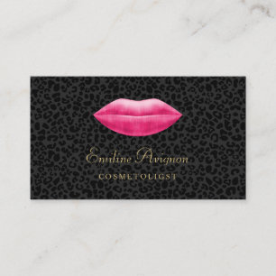 Glamour Cosmetologin Black Leopard Pink Lips Visitenkarte