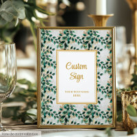 Glamour Dark Green Gold Eucalyptus Wedding Sign