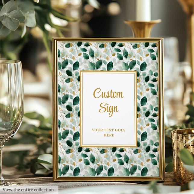 Glamour Dark Green Gold Eucalyptus Wedding Sign Poster (Glamorous Dark Green Gold Eucalyptus Wedding Custom Sign)