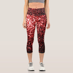 Glamour Dark Red Glitzer Glitzern Capri Leggings