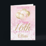 Glamour Daughter 16. Geburtstagsballon-Karte Karte<br><div class="desc">Eine wunderschöne,  glamouröse 16. Geburtstagskarte für Ihre Tochter. Dieses fabelhafte Design mit rosa und goldfarbenen Glitzer-Ballons auf einer Rose rosa funkelnd Hintergrund. Personalisieren Sie mit einem Namen,  um jemandem einen sehr glücklichen,  süßen sechzehnten Geburtstag wünschen.</div>