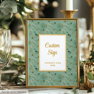 Glamour Deep Green Gold Eucalyptus Custom Sign Poster