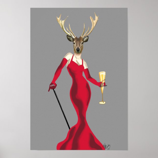 Glamour Deer in Red Poster (Vorne)