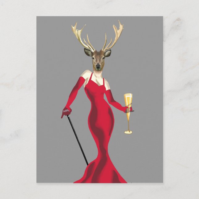 Glamour Deer in Red Postkarte (Vorderseite)