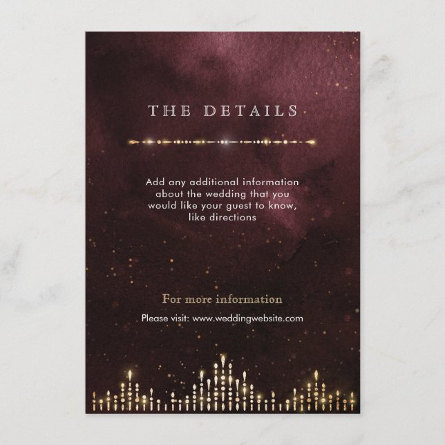 Glamour Deko Burgundy Vintage Hochzeitskarte Begleitkarte (Vorderseite)