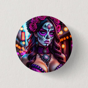 Glamour Día de los Muertos Catrina Portrait mit Button