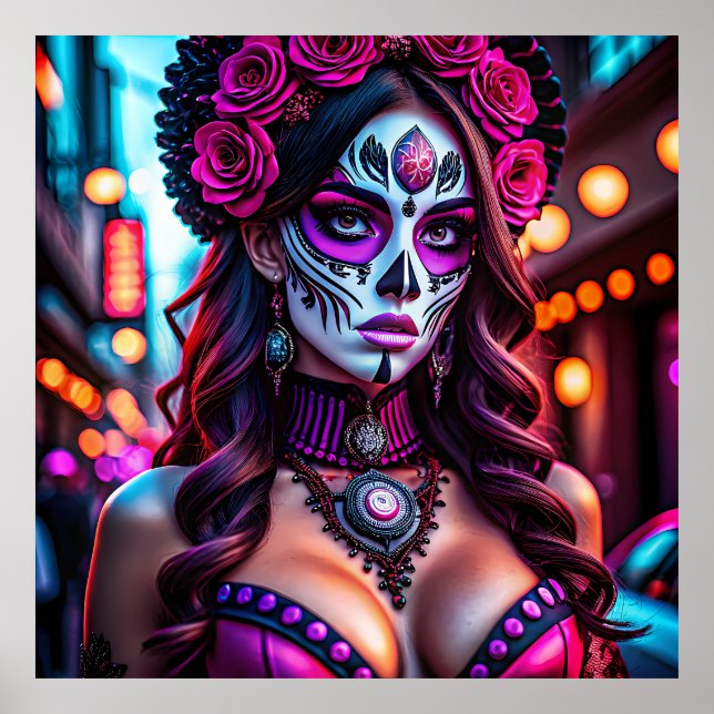 Glamour Día de los Muertos Catrina Portrait mit Poster (Vorne)
