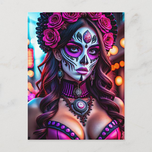 Glamour Día de los Muertos Catrina Portrait mit Postkarte (Vorderseite)