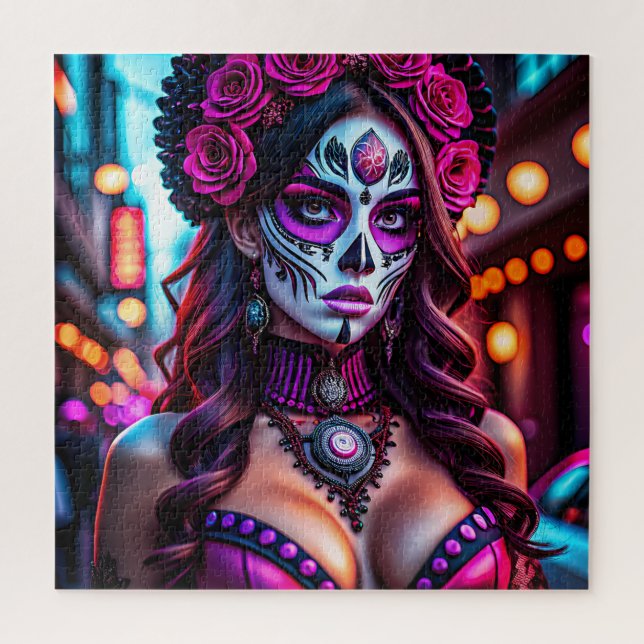 Glamour Día de los Muertos Catrina Portrait mit Puzzle (Vertikal)
